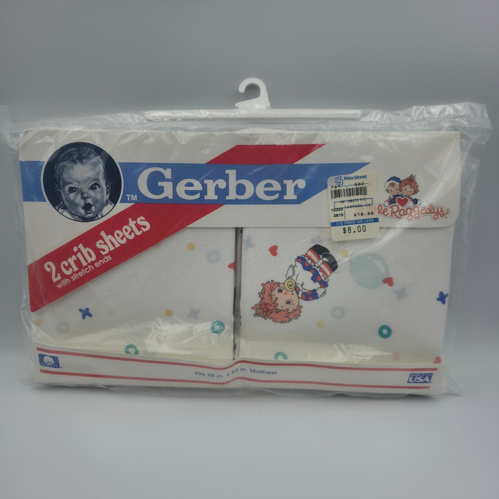 Vintage 1989 Gerber Little Raggedy Anne 2 Crib Sheets 100% Cotton USA New